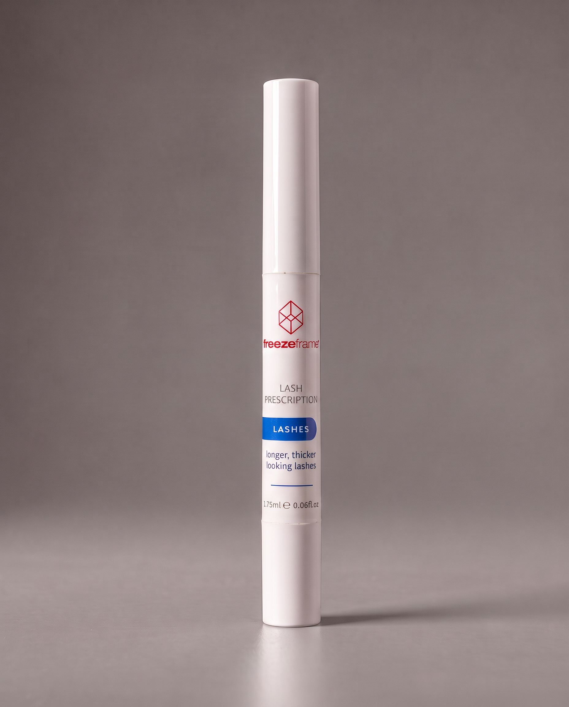 freezeframe LASH PRESCRIPTION 1.75ml eyelash serum in a slim white applicator tube, formulated to promote the appearance of longer, thicker and fuller-looking natural lashes.