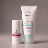 freezeframe WRINKLE FREEZE SET featuring WRINKLE BLOCK 30ml age-prevention multi-stick and 48 HOUR WRINKLE FREEZE 60ml peptide-infused coconut water gel mask for smoother, more radiant-looking skin.